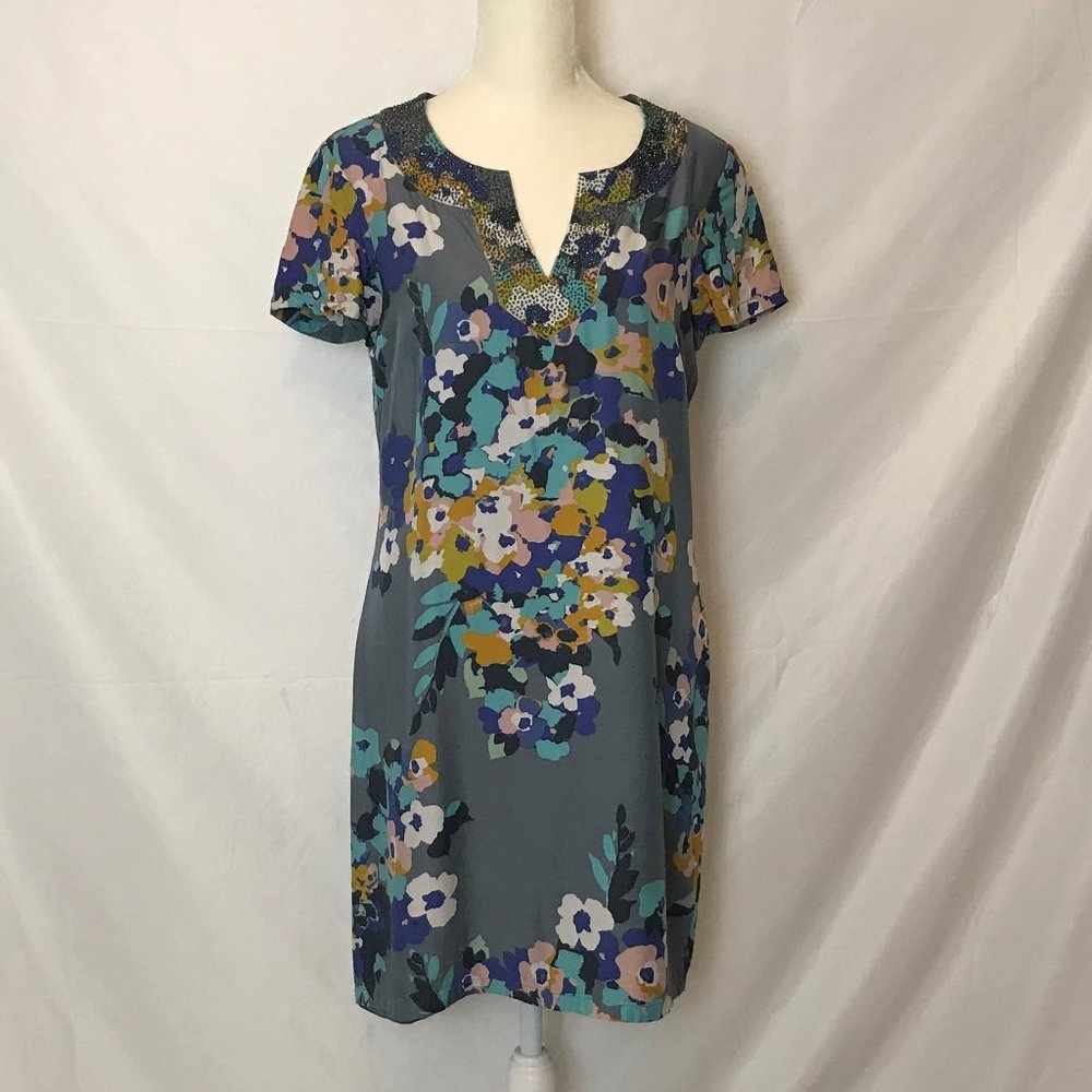 Boden Steel Blue Floral Tunic Shift Dress Size 6